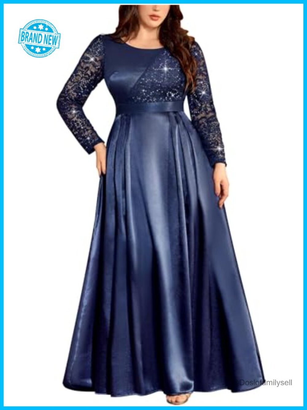 Plus Size Sequin Lace Satin Formal Evening Gown Maxi Dress